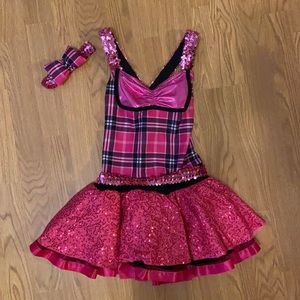 Hot Pink Plaid Girls LC costume dress with shorts